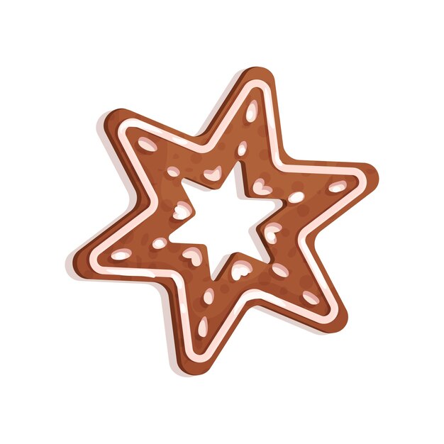 Biscoito de pan de jengibre en forma de estrella Símbolo de Navidad Decoración vectorial de Año Nuevo Ilustración aislada sobre un fondo blanco