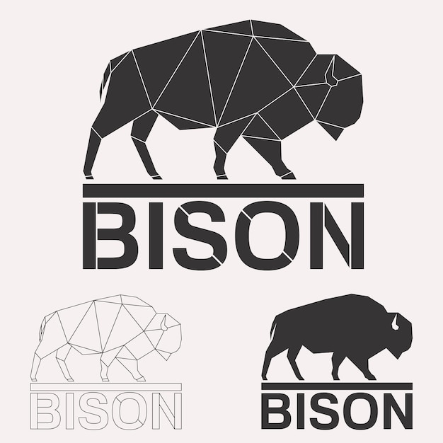 Bison toro vaca silueta de líneas geométricas aisladas en fondo blanco conjunto de elementos de diseño vintage