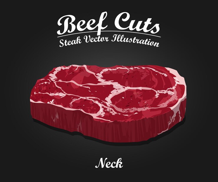 Vector bistec de carne fresca cruda en fondo negro plantilla para la tienda de carne mercado restau