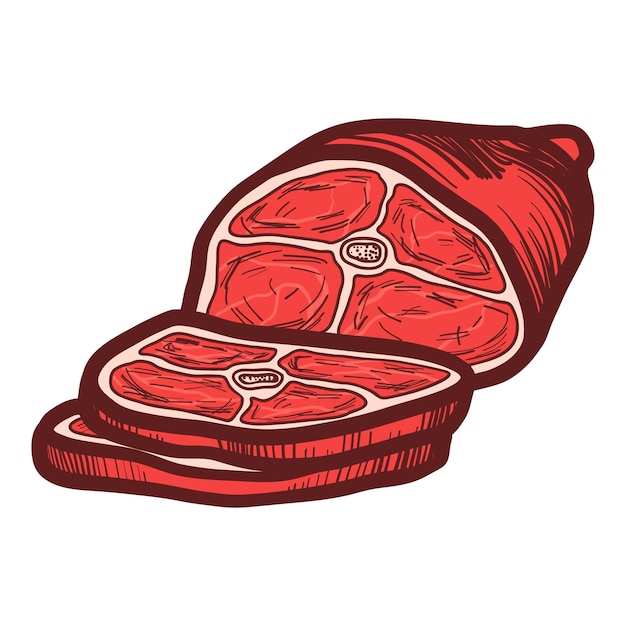 Bistec cortado de icono de carne Ilustración dibujada a mano de bistec cortado de icono de vector de carne para diseño web