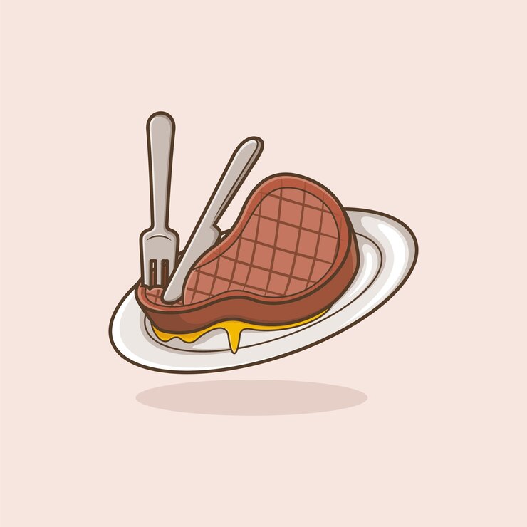 Vector bistec de dibujos animados lindo en un plato