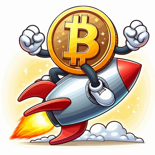 Bitcoin Bull Run cohete Ilustración alcista Bitcoin Rocket vector de personajes mercado criptográfico alcista