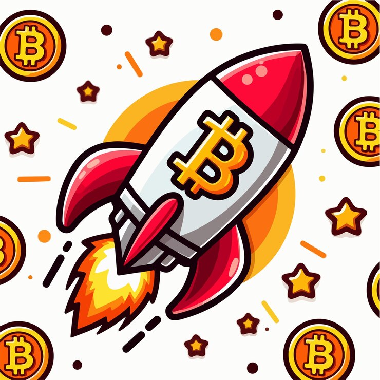 Vector bitcoin bull run cohete ilustración alcista bitcoin rocket vector de personajes mercado criptográfico alcista