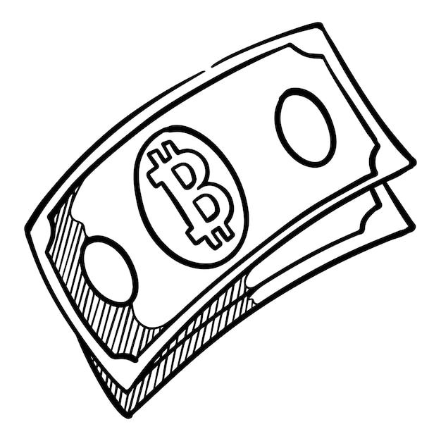 Bitcoin cryptocurrency dinero dibujado a mano ilustración vectorial