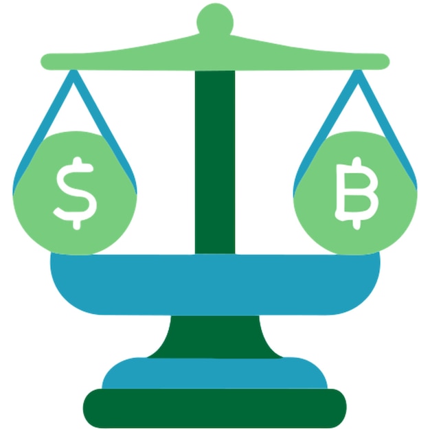 bitcoin y dólar en una escala criptomoneda concepto de crecimiento del valor del vector ilustración icono coloreado
