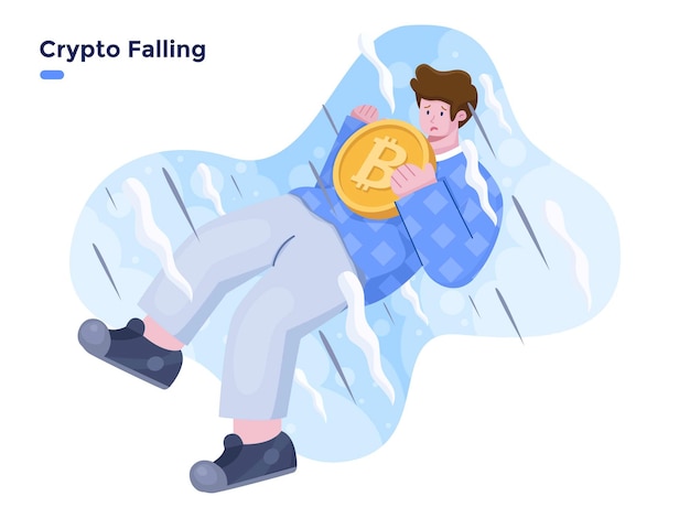 Bitcoin falling down flat vector illustration concepto de ilustración de accidente y colapso de crypto persona con traer moneda crypto y caer