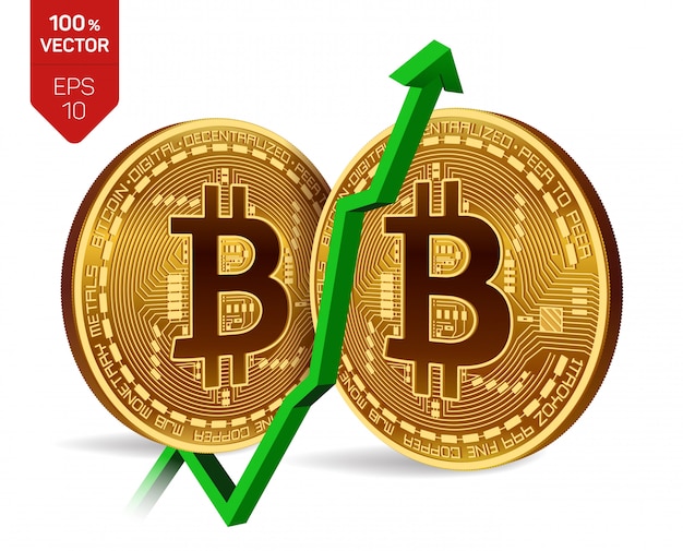 Bitcoin con flecha verde hacia arriba. la calificación del índice de bitcoin sube en el mercado cambiario.