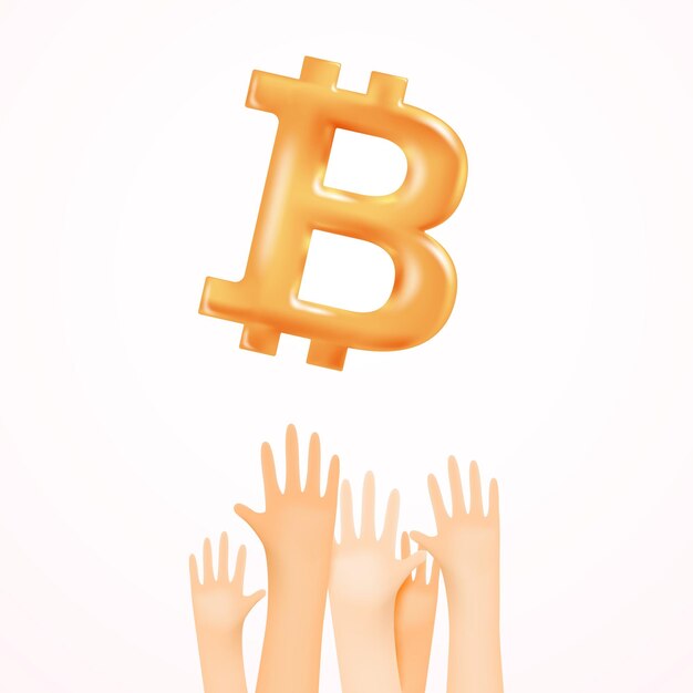 Bitcoin gold 3d signo con manos humanas arriba ilustración