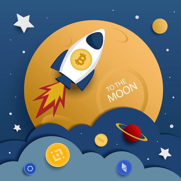 Bitcoin a la luna. ilustración vectorial