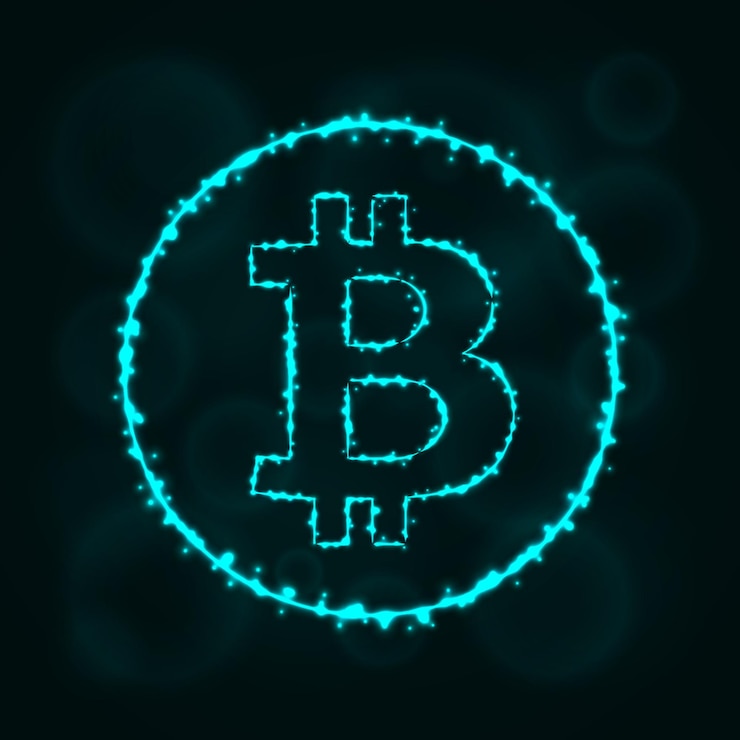 Vector bitcoin moneda digital silueta de luces