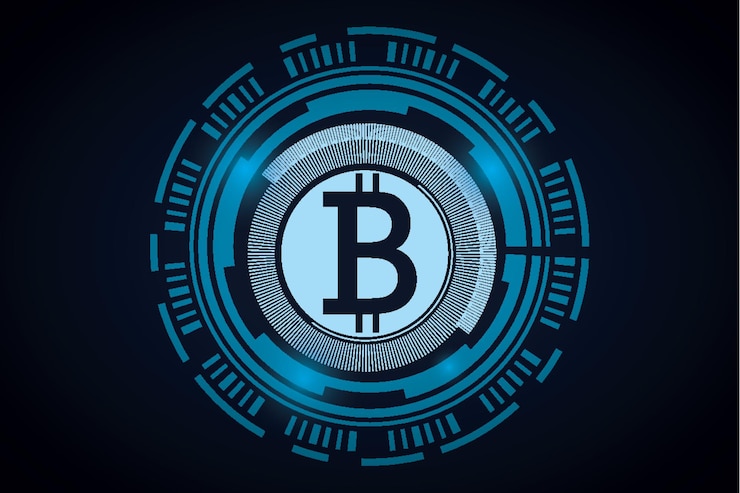 Vector bitcoin moneda digital tecnología de dinero digital futurista concepto de red mundial