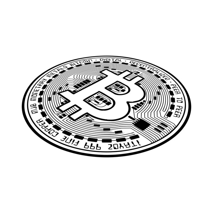 Vector bitcoin moneda silueta negra en perspectiva