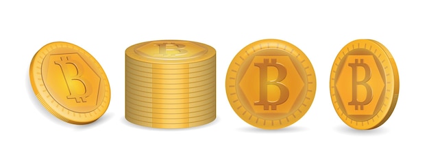 Bitcoin símbolo de moneda de oro activos financieros, vector varios estilos 3d