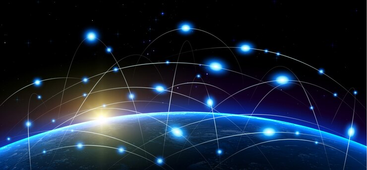 Vector bitcoin y tecnología blockchain sobre el planeta tierra