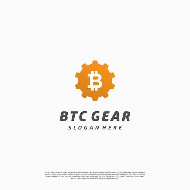 Vector bitcoin con vector de concepto de diseño de logotipo de engranaje