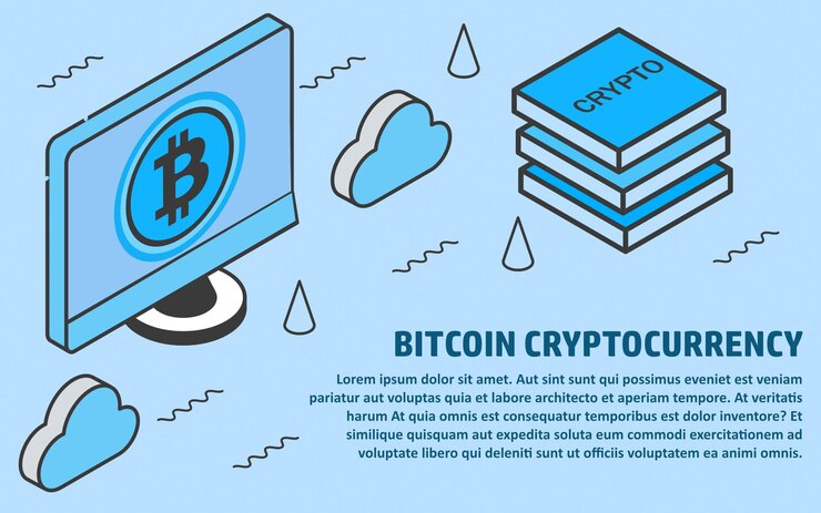 Vector bitcoin wallet para banner de diseño web y presentación concepto de criptomoneda y cadena de bloques