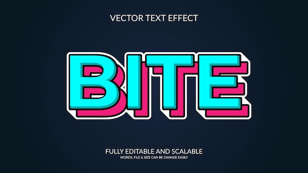 Bite 3D Vector Efecto de texto totalmente editable