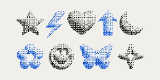 Bitmap formas geométricas abstractas pixeladas Elementos futuristas retro para el diseño en estilo y2k Efecto raster minimalista de moda