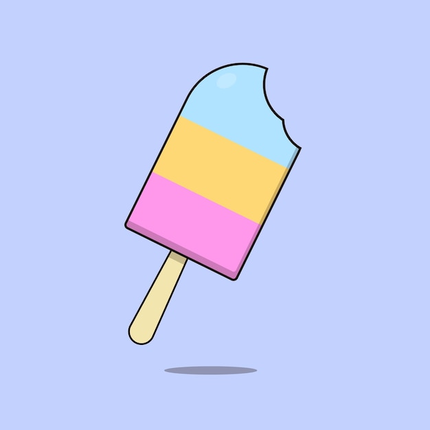 Bitten TriColor Bitten Ice Cream Vector Ilustración del icono del helado dulce.