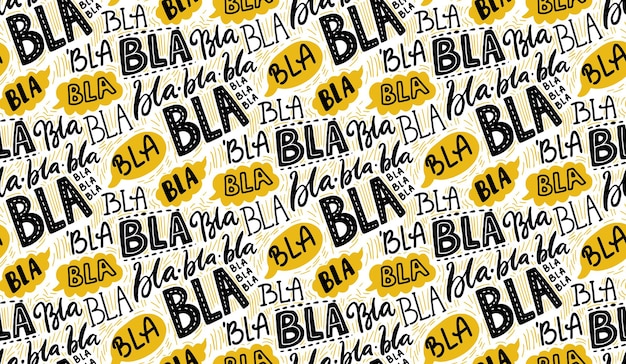 Vector bla bla mano de patrones sin fisuras letras palabras con burbujas de discurso amarillo chat de concepto de buzz