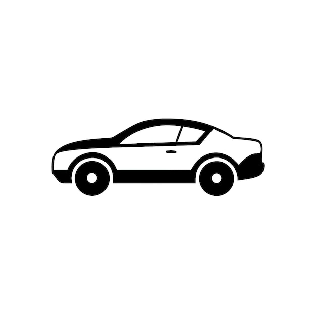 Black and White Coupe Car Icon Simple Automotive Illustration of Vehicle Side View