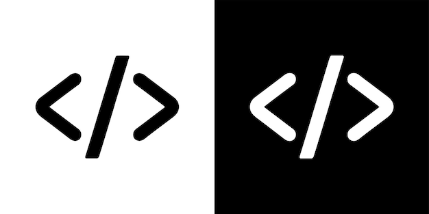 Black and White Featuring HTML Coding Brackets Representing Programming Languages and Web Development Icons