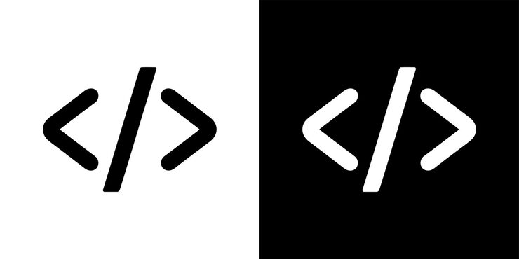 Vector black and white featuring html coding brackets representing programming languages and web development icons