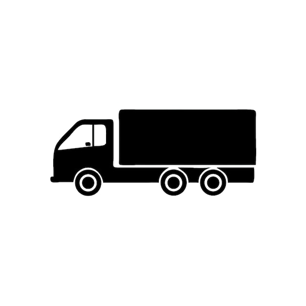 Black and White Silhouette Illustration of a Delivery Truck with Cargo Container Box