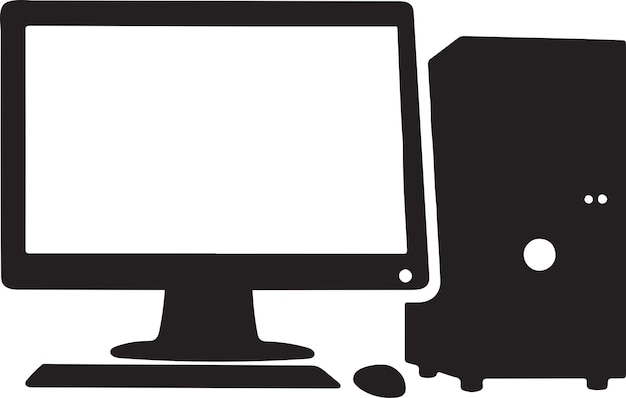 Black and white vector silhouette of desktop PC setup