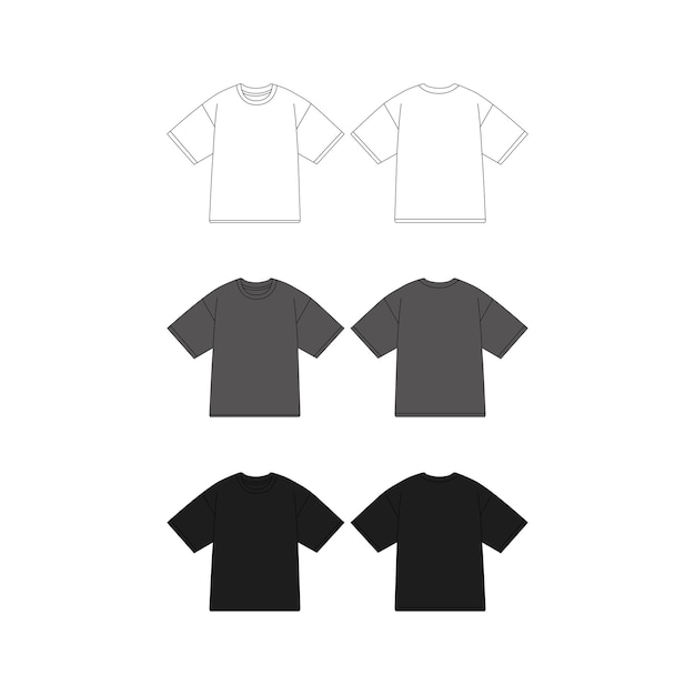 Black Boxy TShirt Mockup Template Streetwear TShirt Vector Flat Ilustración técnica Boxy Tee (en inglés) El nombre de la camiseta es Boxy.