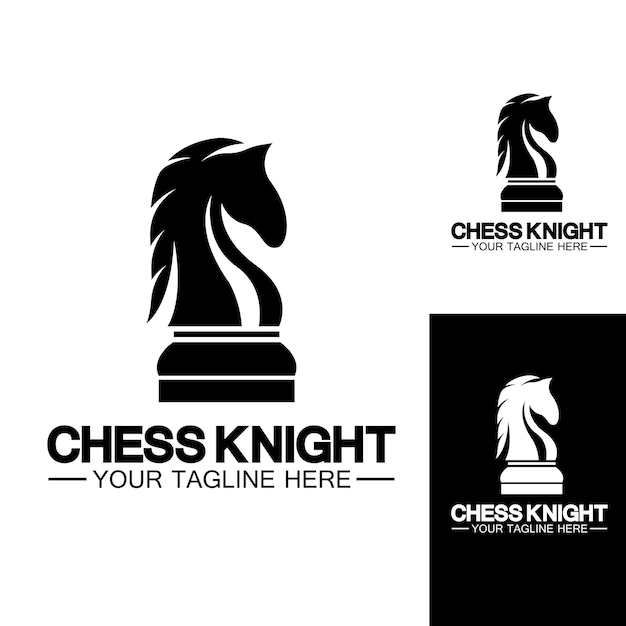 Black Chess Knight Horse silueta logotipo diseño vector plantilla