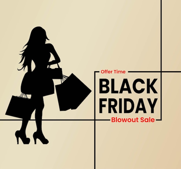 Black Friday Banner Design y Silhouette Shopping Diseño para mujeres