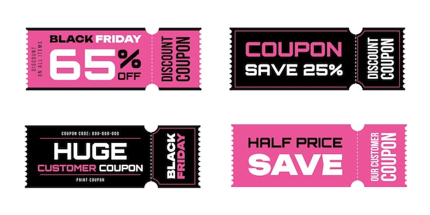 Black Friday conjunto de cupones plantilla de diseño de promoción para la venta ofertas de precios especiales banner