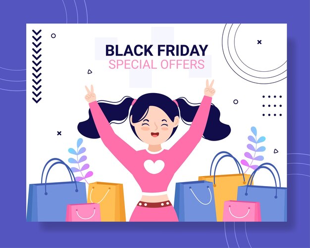 Black Friday Dar gran descuento Venta Photocall Plantillas dibujadas a mano de dibujos animados Ilustración