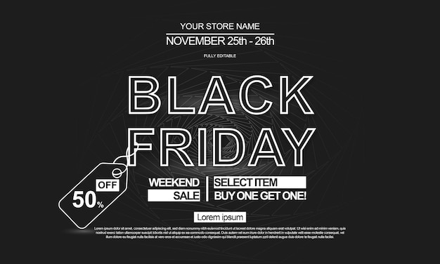 Black Friday con efecto de texto de fondo blanco y negro