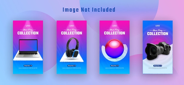 Black friday gadget collection historia de instagram y banner web vector premium