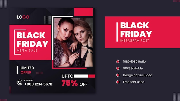 Black friday mega venta moda instagram post diseño minimalista.