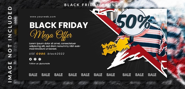 Black friday nueva súper mega oferta de venta con diseño de banner de gran descuento con una foto de camiseta