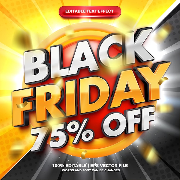 Black friday promo efecto de texto editable en negrita 3d