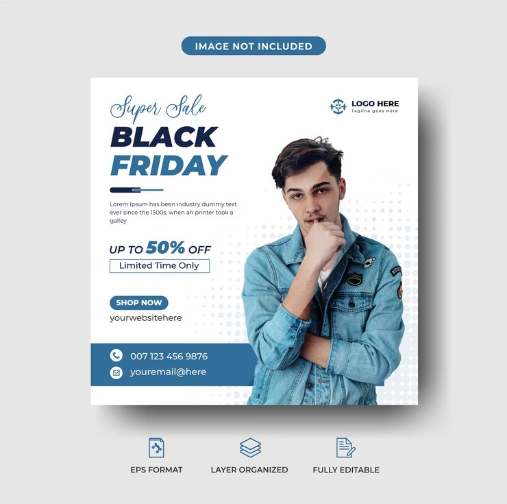 Black friday super oferta venta de moda publicación de instagram o plantilla de banner promocional Vector Premium