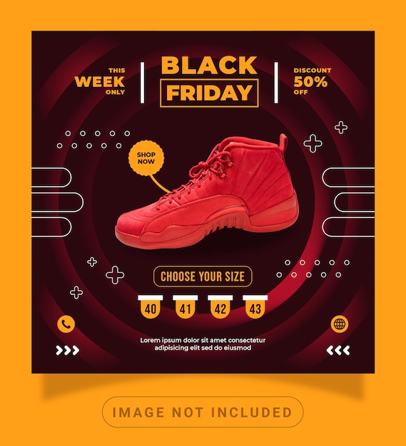 Black friday de deporte promoción de zapatos plantilla de banner de redes sociales de publicación de instagram futurista moderna | Vector Premium