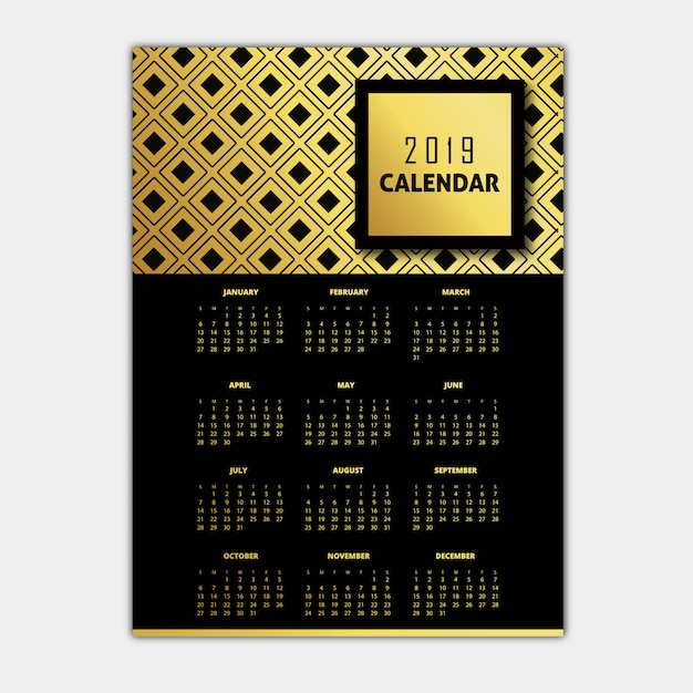 Black & golden 2019 pattern calendar designs