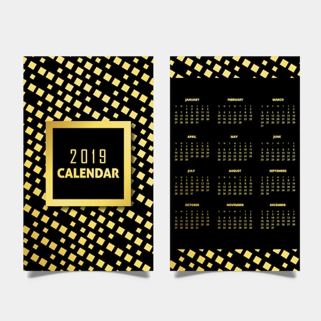 Black & golden 2019 pattern calendar designs