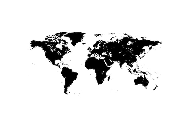 Vector black ink world map silhouette on white vector illustration design