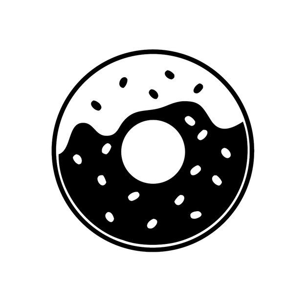 Black outlined donut with white frosting and sprinkles on a transparent background looks simple