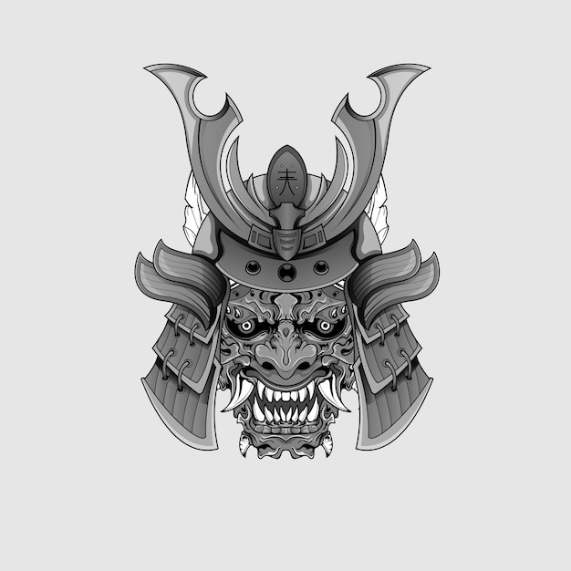 Vector black samurai mask oni devil guerrero tradicional japonés para tatuajes