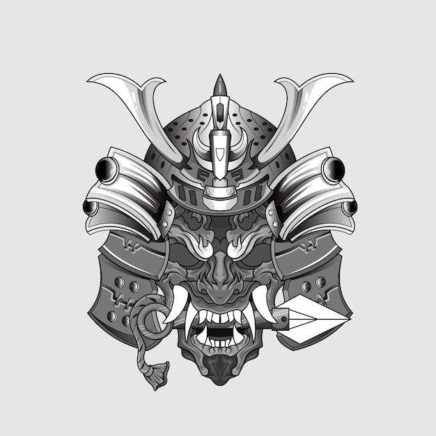 Black Samurai mask Oni Devil Guerrero tradicional japonés para tatuajes
