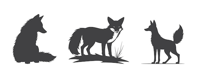 A black set of fox silhouette flat design vector icon illustration isolate on white background
