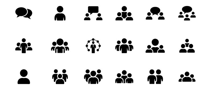 Black silhouette icons people and communication