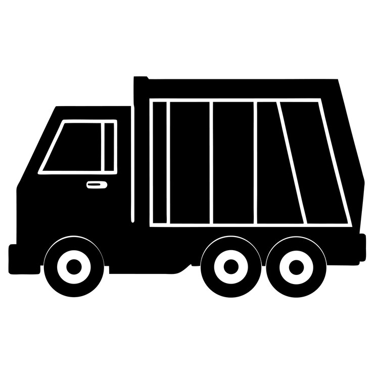 Black Silhouette of a Garbage Truck